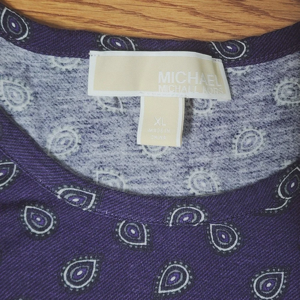 Michael‎ Kors Purple Paisley Top Long Sleeve Ruffle Hem Crew Neck Colorful XL